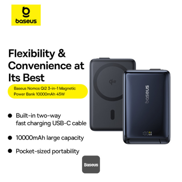 Baseus Nomos 3-in-1 Magnetic Powerbank 10000mAh 45W 2 Baseus Nomos 3-in-1 Magnetic Powerbank 10000mAh 45W - Image 2