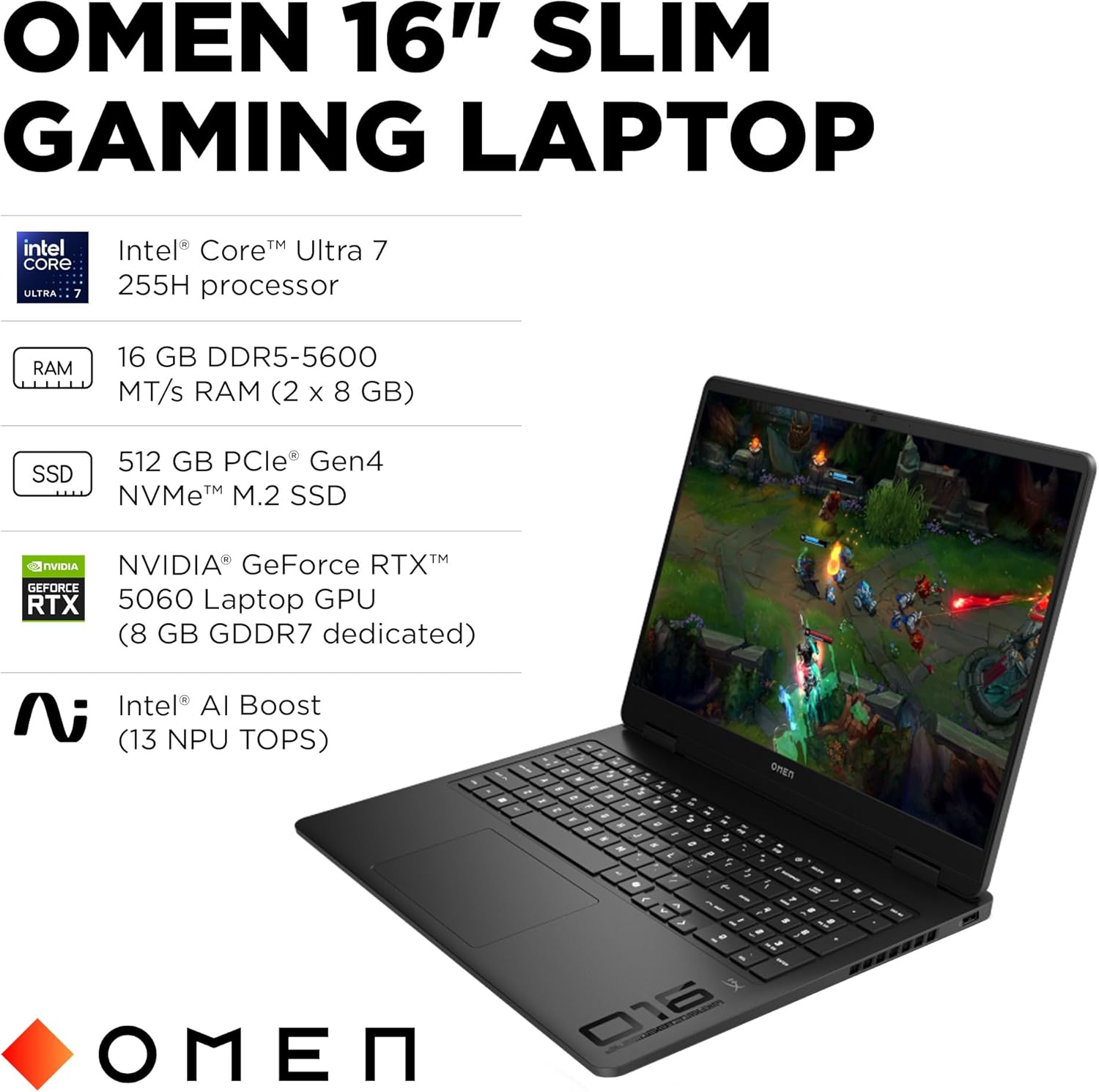 HP Omen Slim 16 Intel Core Ultra 7 255H 16GB RAM 1TB SSD RTX 5060 8GB 16" Non-Touch Shadow Black 2 HP Omen Slim 16 Intel Core Ultra 7 255H 16GB RAM 1TB SSD RTX 5060 8GB 16" Non-Touch Shadow Black - Image 2