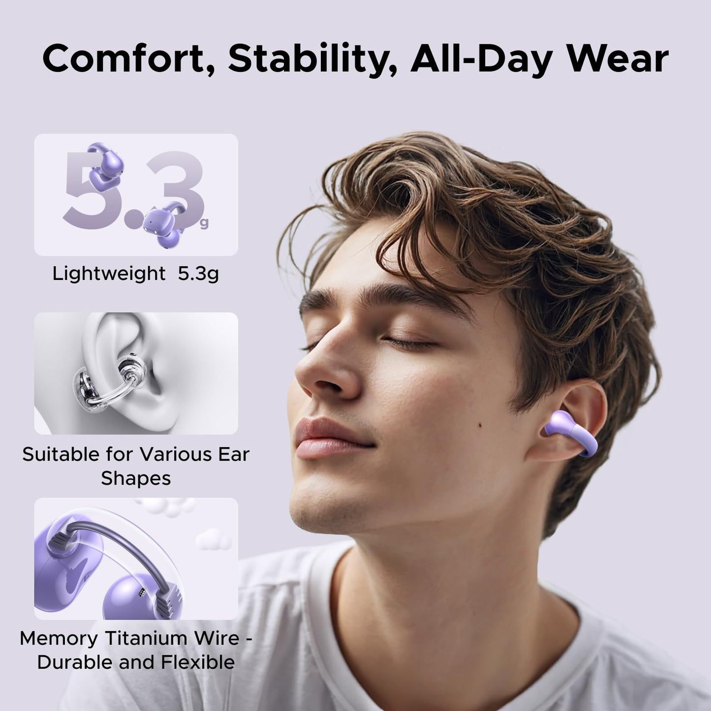 UGREEN WS209 HiTune S3 Open-Ear True Wireless Bluetooth Earbuds Purple 2 UGREEN WS209 HiTune S3 Open-Ear True Wireless Bluetooth Earbuds Purple - Image 2