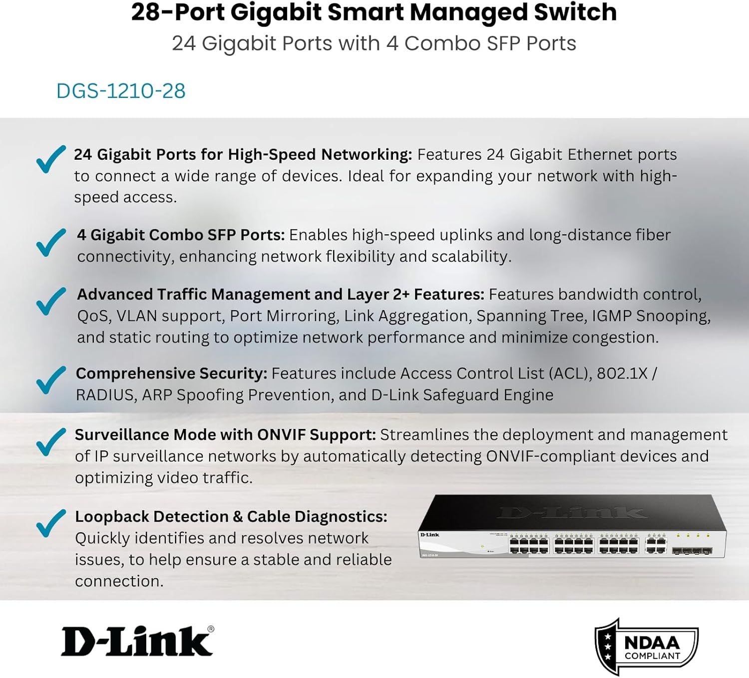 D-Link DGS-1210-28 28-Port Gigabit Smart Managed Switch Non-PoE 1 D-Link DGS-1210-28 28-Port Gigabit Smart Managed Switch Non-PoE