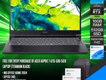 Acer Aspire 7 A715-59G-78KV Intel Core i7-13620H 16GB RAM 512GB SSD RTX 3050 6GB 15.6" FHD 144Hz Titanium Black