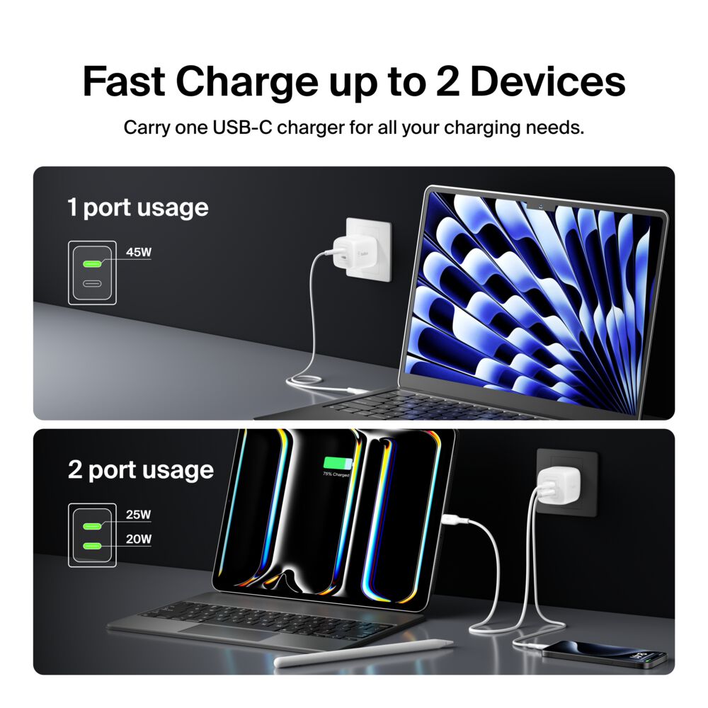 Belkin BOOSTCHARGE PRO Dual USB-C GaN Wall Charger with PPS 45W 4 Belkin BOOSTCHARGE PRO Dual USB-C GaN Wall Charger with PPS 45W - Image 4