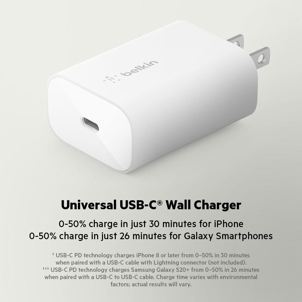 Belkin 25W USB-C PD Wall Charger with PPS 1 Belkin 25W USB-C PD Wall Charger with PPS