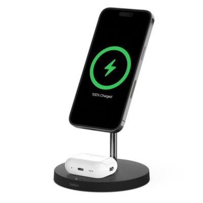 Belkin Wireless Charger Stand with MagSafe and BOOST CHARGE PRO 15W 2-in-1 Black (UK Plug)