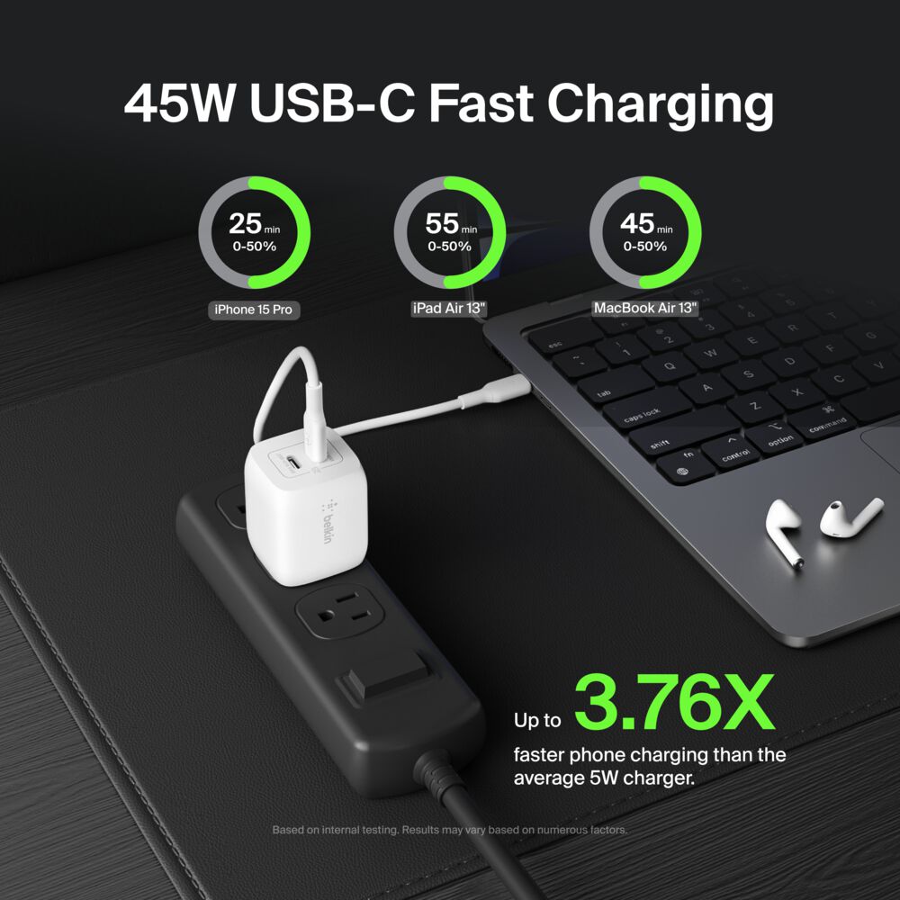 Belkin BOOSTCHARGE PRO Dual USB-C GaN Wall Charger with PPS 45W 3 Belkin BOOSTCHARGE PRO Dual USB-C GaN Wall Charger with PPS 45W - Image 3