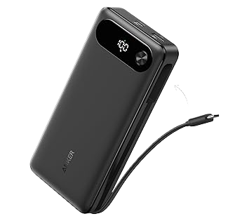Anker Power Bank (20K, 87W, Built-in USB-C Cable) Black