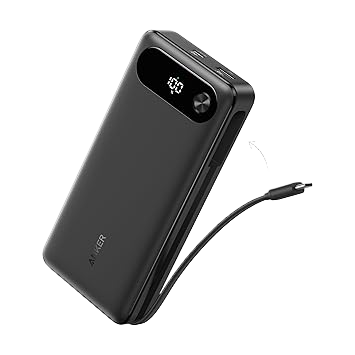 Anker Power Bank (20K, 87W, Built-in USB-C Cable) Black