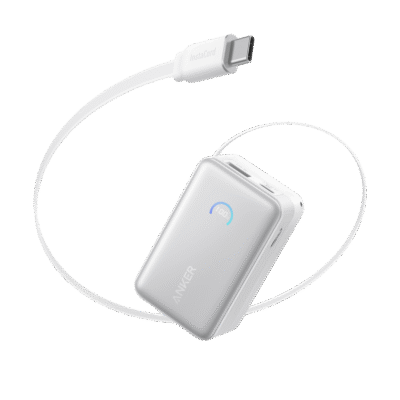 Anker Nano Power Bank (10K, 45W, Built-in Retractable USB-C Cable) White