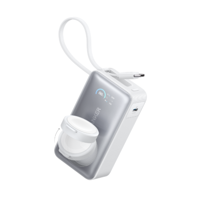 Anker Maggo Power Bank (10K, 30W, Built-in USB-C Cable, Made for Apple Watch) White