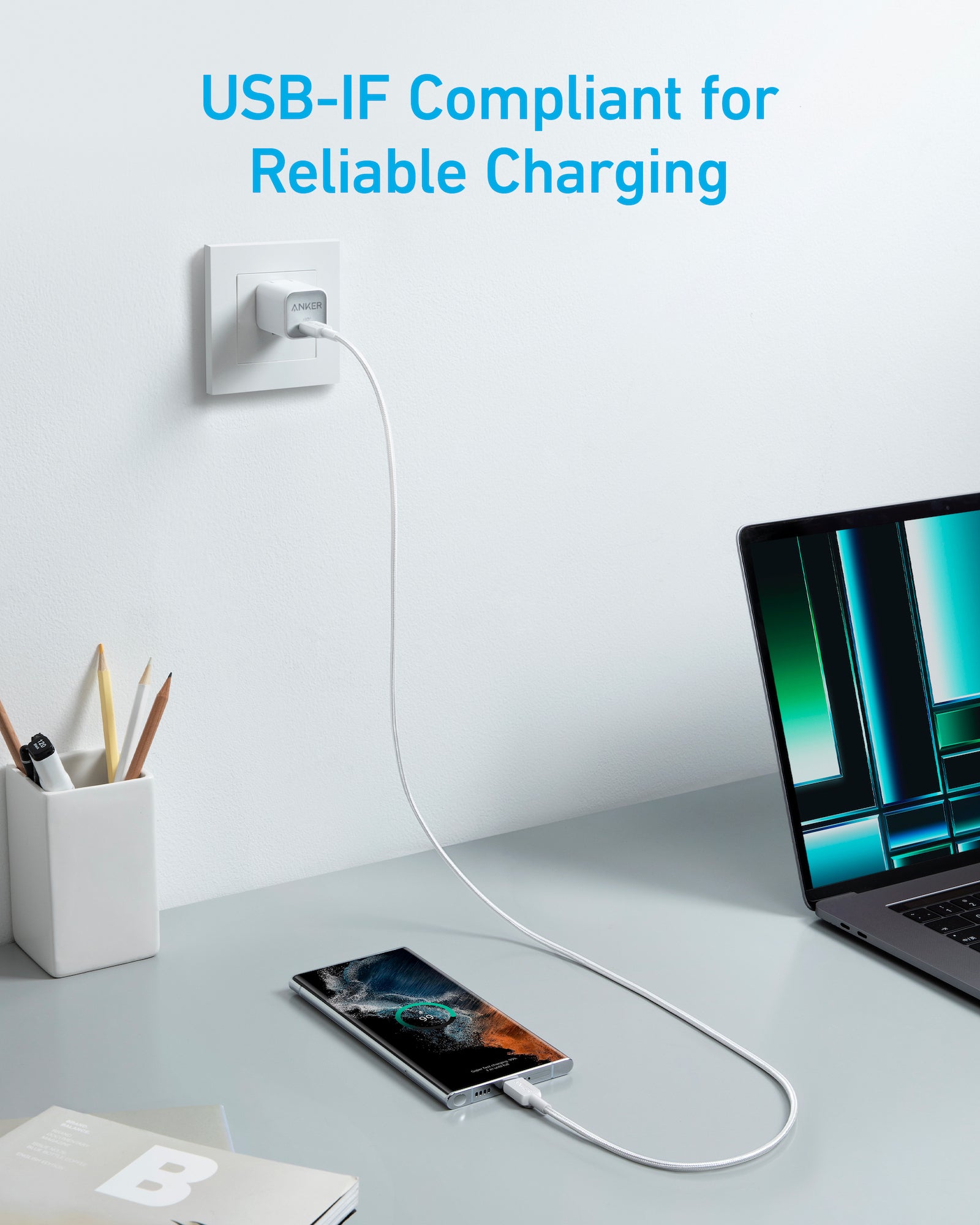 Anker 322 USB-C to USB-C Cable (3ft, 60W, Braided) White 4 Anker 322 USB-C to USB-C Cable (3ft, 60W, Braided) White - Image 4