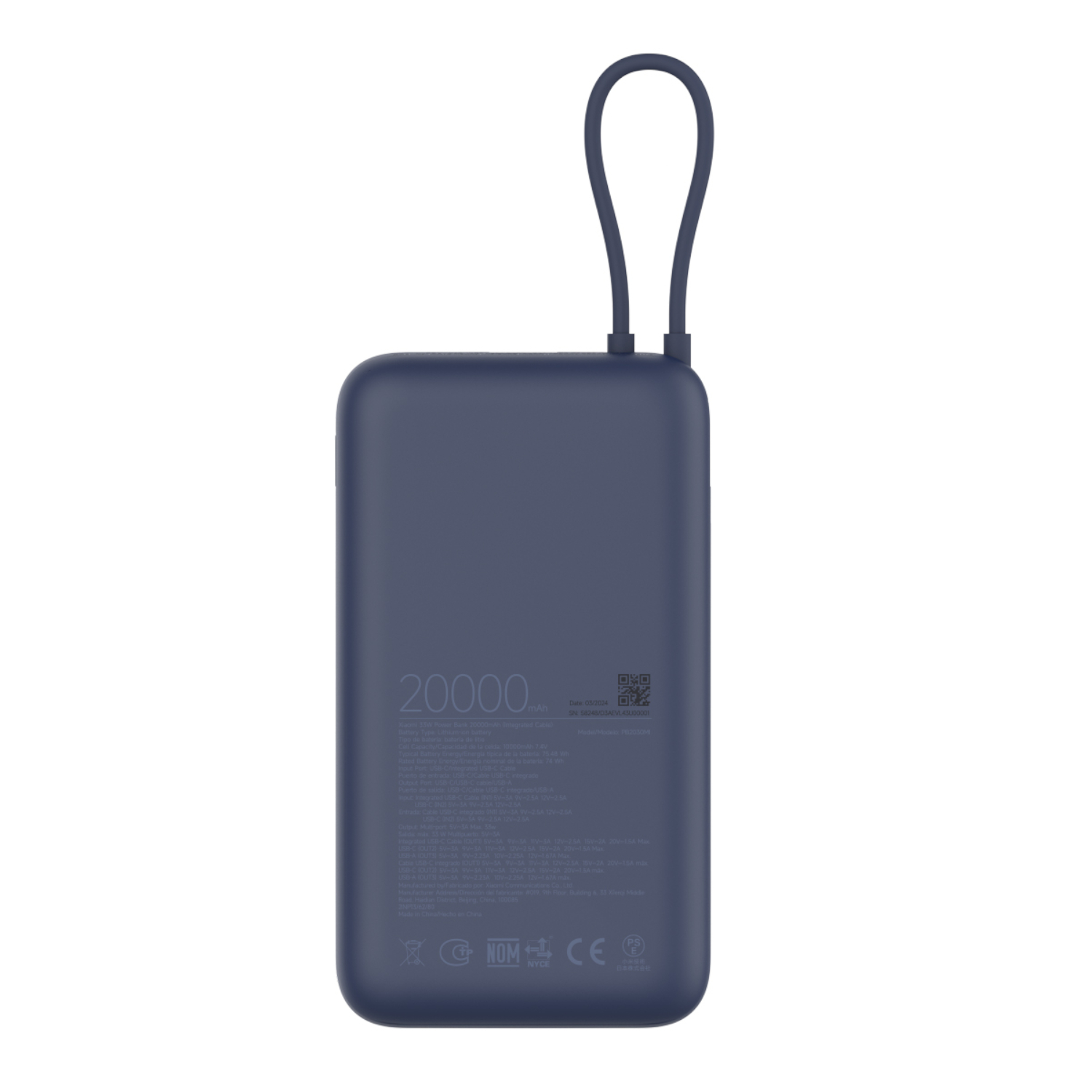 Xiaomi 33W Power Bank 20000mAh Integrated Cable Blue GL 3 Xiaomi 33W Power Bank 20000mAh Integrated Cable Blue GL - Image 3