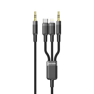 Porodo 3 in 1 Aux 3.5 to 3.5 + C + Lightning Cable 1.2m Black