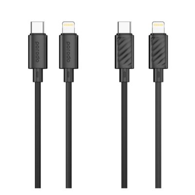 Porodo Blue 20W PD Type C to Lightning PVC Cable 1.2M Black