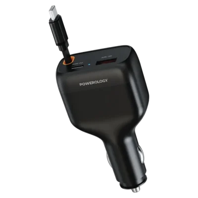Powerology 81W Car Charger With Type C Retractable Cable Black