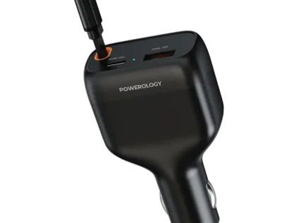Powerology 81W Car Charger With Type C Retractable Cable Black