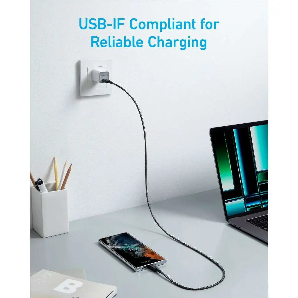 Anker 322 USB-C to USB-C Cable (3ft, 60W, Braided) Black 4 Anker 322 USB-C to USB-C Cable (3ft, 60W, Braided) Black - Image 4