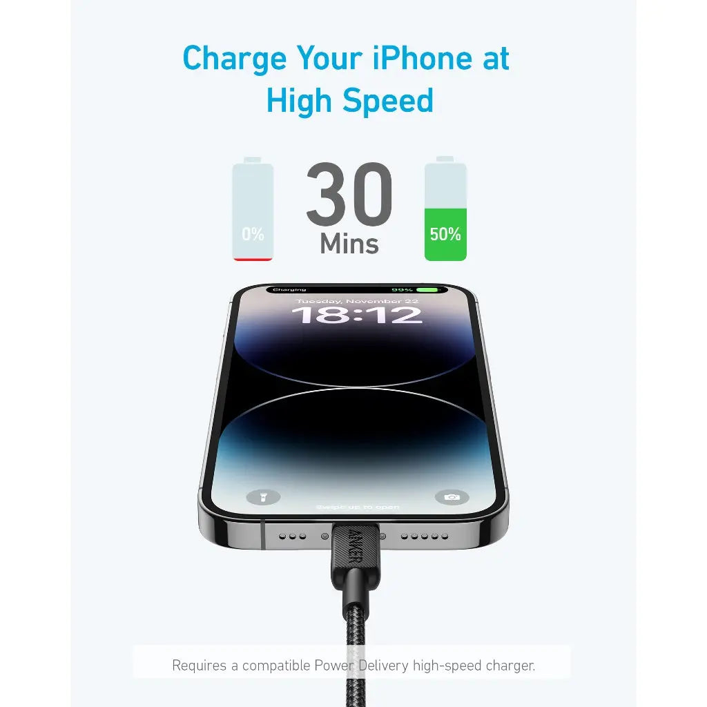 Anker 322 USB-C to Lightning Cable (3ft Braided) Black 2 Anker 322 USB-C to Lightning Cable (3ft Braided) Black - Image 2
