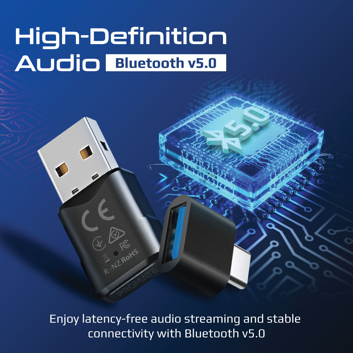 Promate BlueLink MultiPoint Pairing Bluetooth v5.0 Audio Adapter (BLUELINK) 3 Promate BlueLink MultiPoint Pairing Bluetooth v5.0 Audio Adapter (BLUELINK) - Image 3