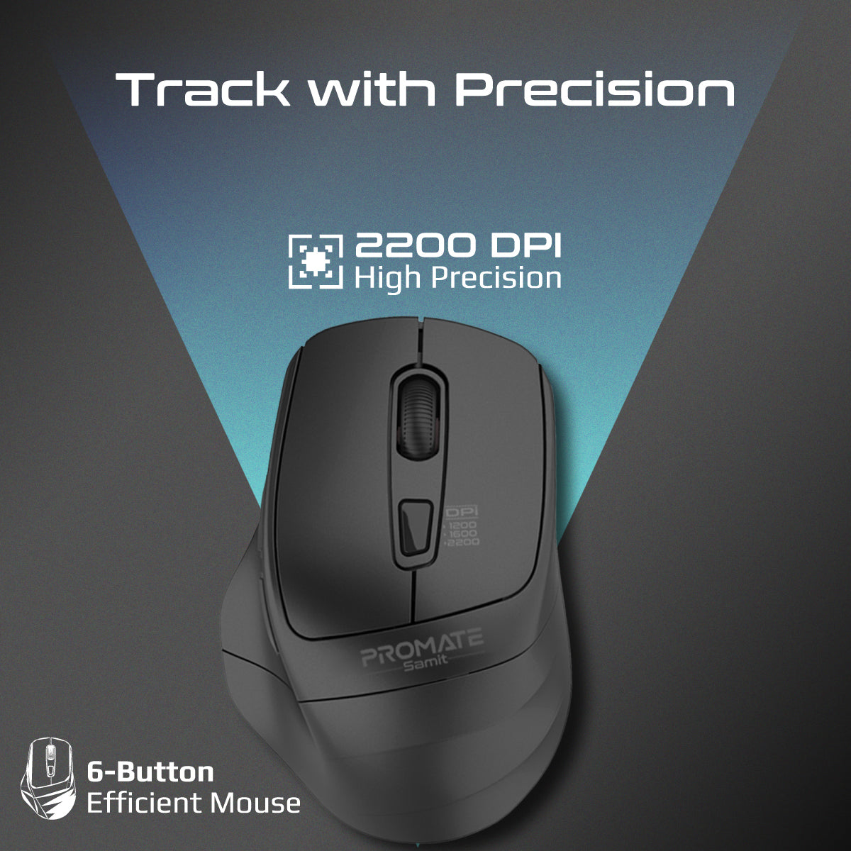 Promate Samit 2200 DPI Ergonomic Wireless Optical Mouse, Silent Keys (SAMIT.BLACK) 3 Promate Samit 2200 DPI Ergonomic Wireless Optical Mouse, Silent Keys (SAMIT.BLACK) - Image 3