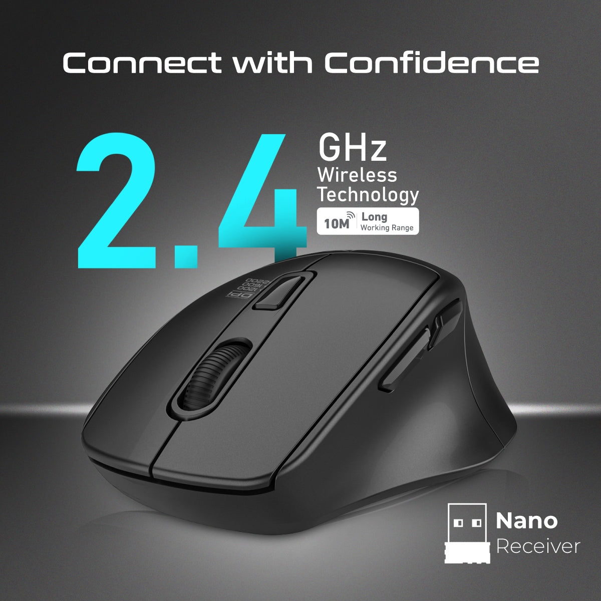 Promate Samit 2200 DPI Ergonomic Wireless Optical Mouse, Silent Keys (SAMIT.BLACK) 4 Promate Samit 2200 DPI Ergonomic Wireless Optical Mouse, Silent Keys (SAMIT.BLACK) - Image 4
