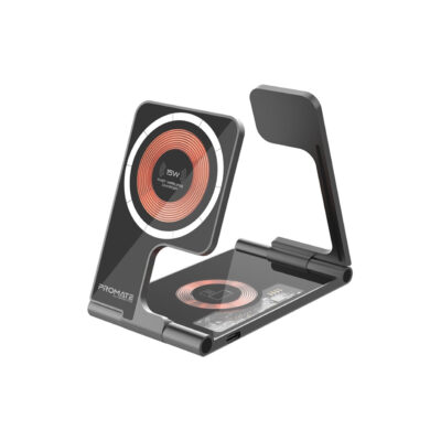 Promate AuraFold-Trio 3-in-1 Ultra-Slim Transparent Foldable 15W MagSafe Wireless Charging Station (AURAFOLD-TRIO)