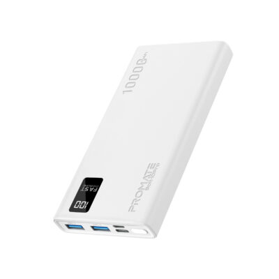 Promate Bolt-10PRO 10000mAh Power Bank, Dual USB-A & USB-C Output (Bolt-10PRO.WHITE)