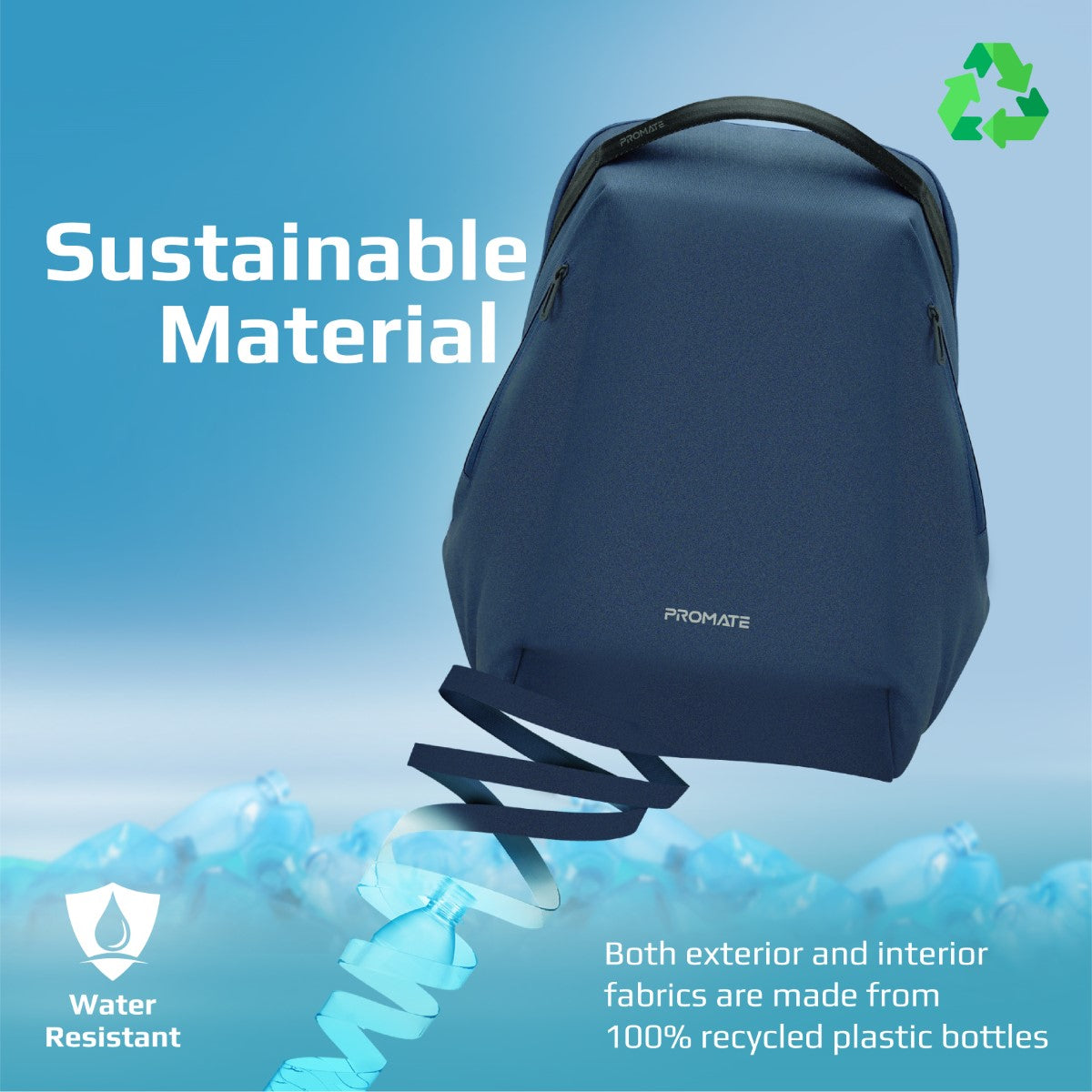 Promate EcoPack-BP 15.6" Sustainable Lightweight Backpack, Recycled RPET, Water Resistant (ECOPACK-BP) 2 Promate EcoPack-BP 15.6" Sustainable Lightweight Backpack, Recycled RPET, Water Resistant (ECOPACK-BP) - Image 2