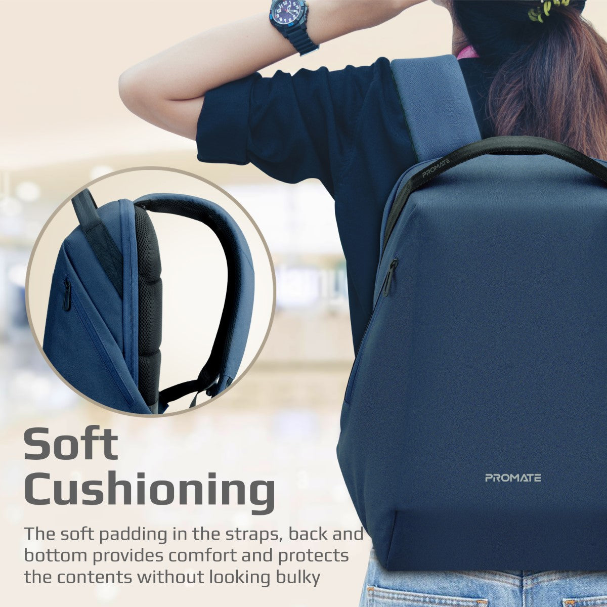 Promate EcoPack-BP 15.6" Sustainable Lightweight Backpack, Recycled RPET, Water Resistant (ECOPACK-BP) 4 Promate EcoPack-BP 15.6" Sustainable Lightweight Backpack, Recycled RPET, Water Resistant (ECOPACK-BP) - Image 4