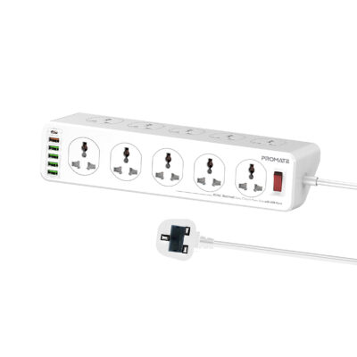 Promate PowerMatrix-3M 10AC Socket Power Strip, 20W USB-C PD, QC 3.0, 3 USB Ports, UK (POWERMATRIX-3M.UK)