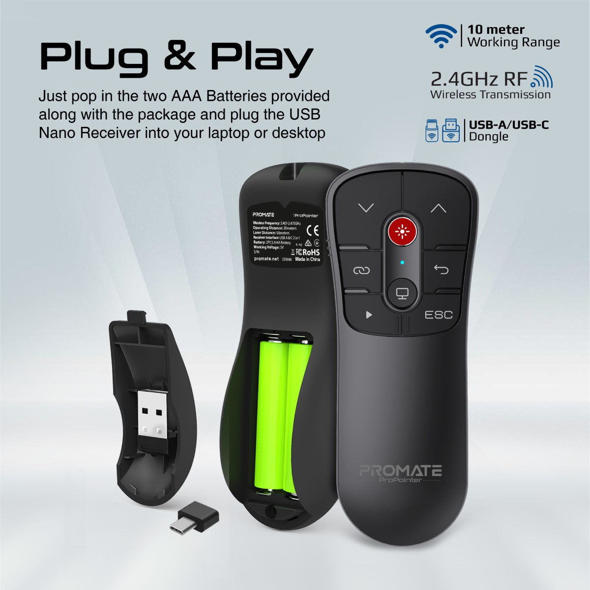Promate ProPointer 2.4GHz Wireless Presenter with Laser Pointer (PROPOINTER) 3 Promate ProPointer 2.4GHz Wireless Presenter with Laser Pointer (PROPOINTER) - Image 3