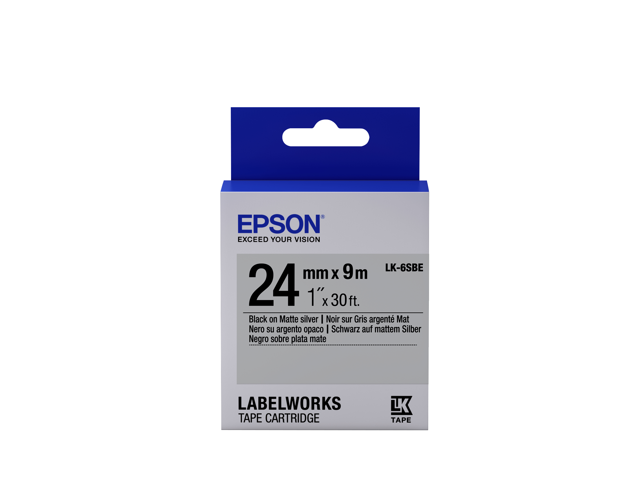 Epson LK-6SBE Label Cartridge - Black on Matte Silver, 24mm x 9m 1 Epson LK-6SBE Label Cartridge - Black on Matte Silver, 24mm x 9m