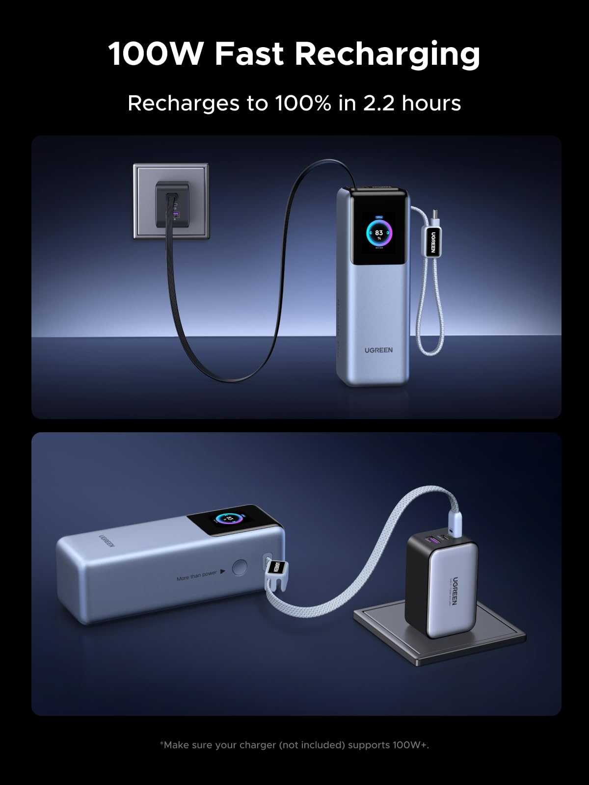 UGREEN PB722 25000mAh 200W Laptop Portable Power Bank - Black 4 UGREEN PB722 25000mAh 200W Laptop Portable Power Bank - Black - Image 4