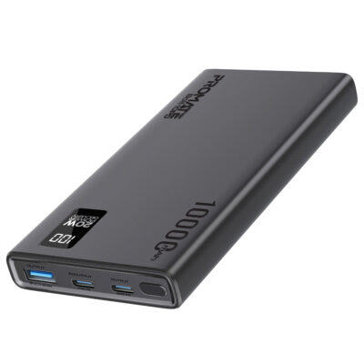 Promate Bolt-10PD Super Slim 10000mAh Power Bank, 20W Dual USB-C & QC 3.0, LCD Display (BOLT-10PD.BLACK)