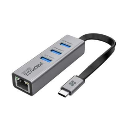 Promate GigaHub-C USB-C Hub with 3 USB 3.0 Ports & 1000Mbps LAN Port (GIGAHUB-C)