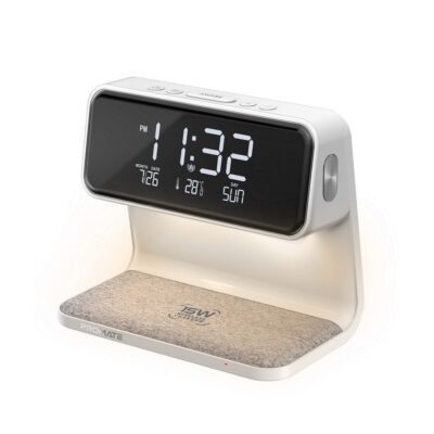 Promate Lumix-15W 3-in-1 Multi-Function LED Alarm Clock with 15W Wireless Charger (LUMIX-15W.WHITE)