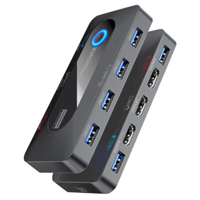 Promate MediaSwitch-KVM 4K@60Hz KVM Switch with Built-in USB Hub, 2 HDMI + 2 USB-A Cables (MEDIASWITCH-KVM)