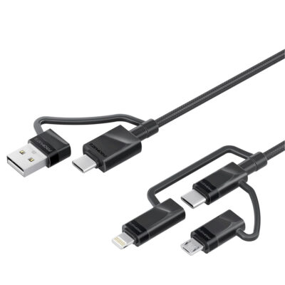 Promate PentaPower 6-in-1 Hybrid Multi-Connector Charging Cable, 60W PD (PENTAPOWER.BLACK/NAVY)