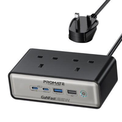 Promate PowerBrix2-GAN65 65W PD GaNFast Charging Station, 3250W Dual AC Socket (POWERBRIX2-GAN65)