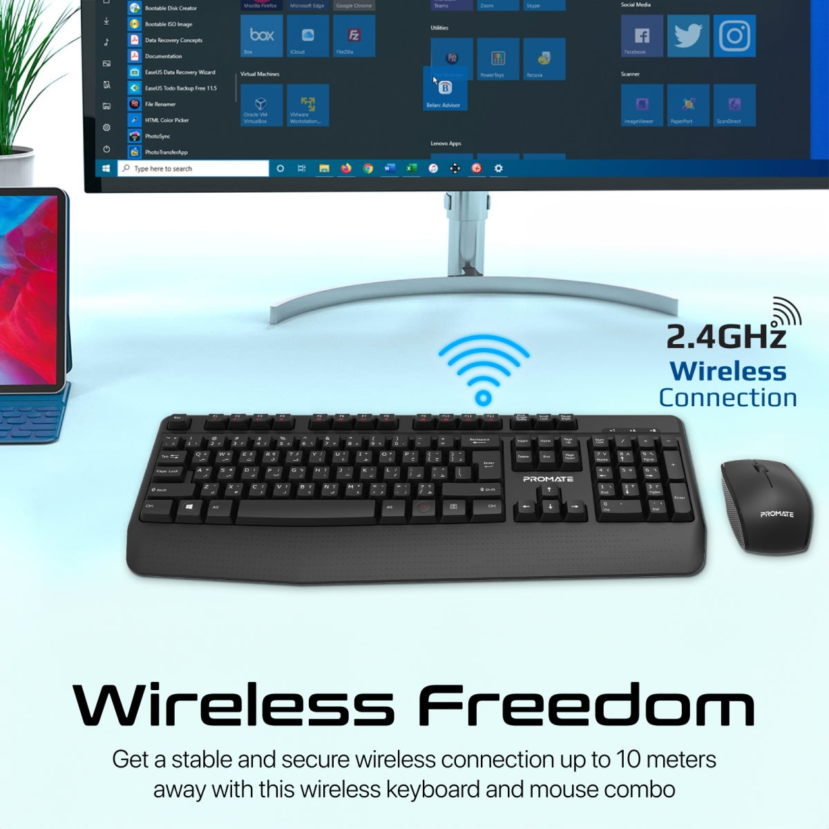 Promate ProCombo-14 Ergonomic Wireless Multimedia Keyboard and Mouse Combo, 1200dpi (PROCOMBO-14.EN) 3 Promate ProCombo-14 Ergonomic Wireless Multimedia Keyboard and Mouse Combo, 1200dpi (PROCOMBO-14.EN) - Image 3