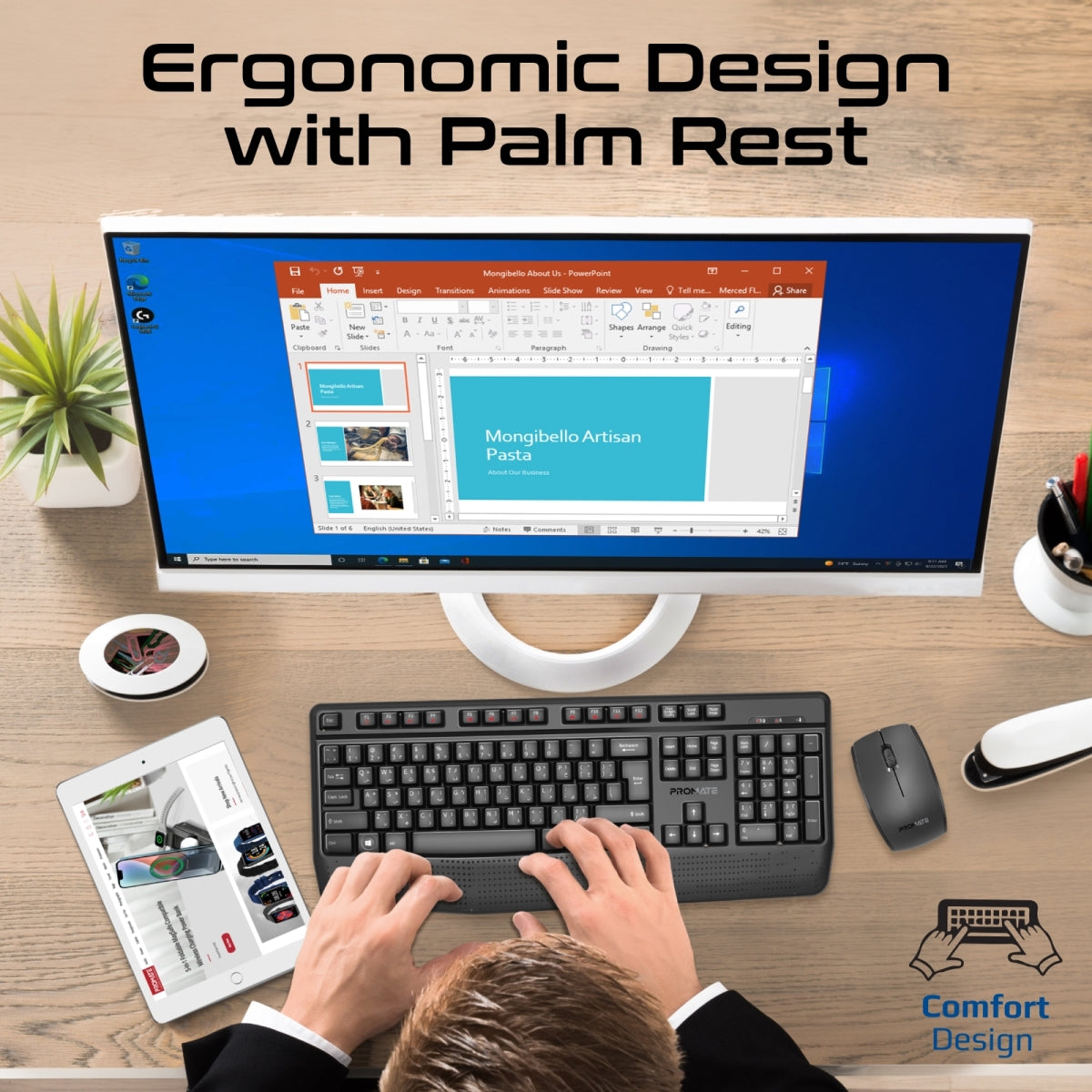 Promate ProCombo-14 Ergonomic Wireless Multimedia Keyboard and Mouse Combo, 1200dpi (PROCOMBO-14.EN) 4 Promate ProCombo-14 Ergonomic Wireless Multimedia Keyboard and Mouse Combo, 1200dpi (PROCOMBO-14.EN) - Image 4