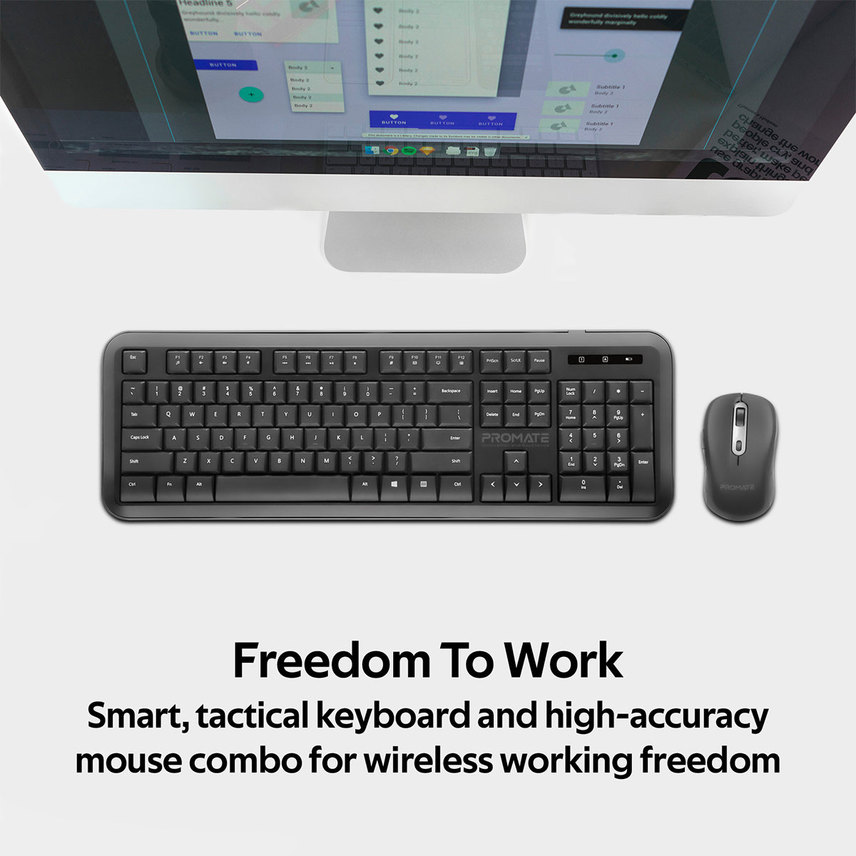 Promate ProCombo-6 Ergonomic Wireless Keyboard & Mouse Combo, USB-A/USB-C Dongle (PROCOMBO-6) 2 Promate ProCombo-6 Ergonomic Wireless Keyboard & Mouse Combo, USB-A/USB-C Dongle (PROCOMBO-6) - Image 2