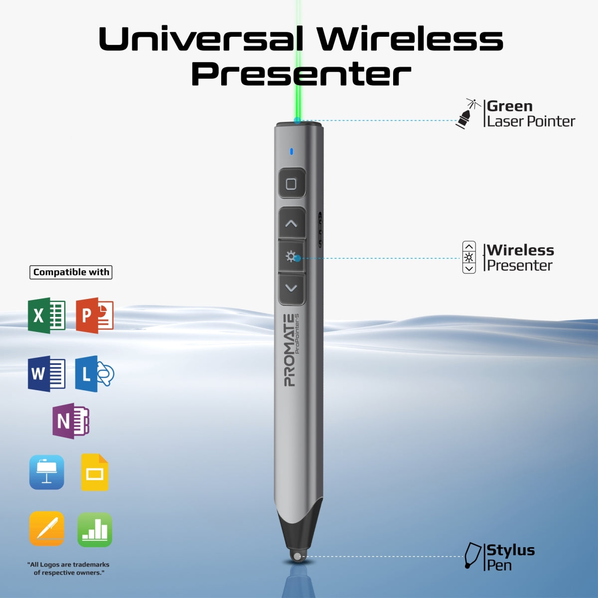 Promate ProPointer-S Universal Wireless Presenter with Stylus Pen, Green Laser (PROPOINTER-S) 2 Promate ProPointer-S Universal Wireless Presenter with Stylus Pen, Green Laser (PROPOINTER-S) - Image 2