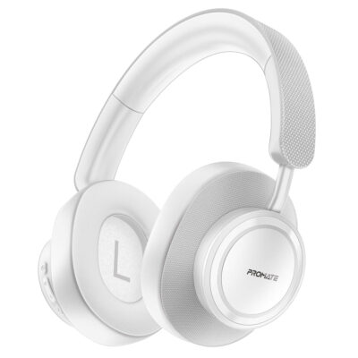 Promate Takt High Fidelity Over-Ear Stereo Wireless Headphones, 12 Hours Playback (TAKT.WHITE)