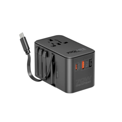 Promate TripMate-GAN70R 70W GaNFast Travel Adapter with Retractable USB-C Cable (TRIPMATE-GAN70R)