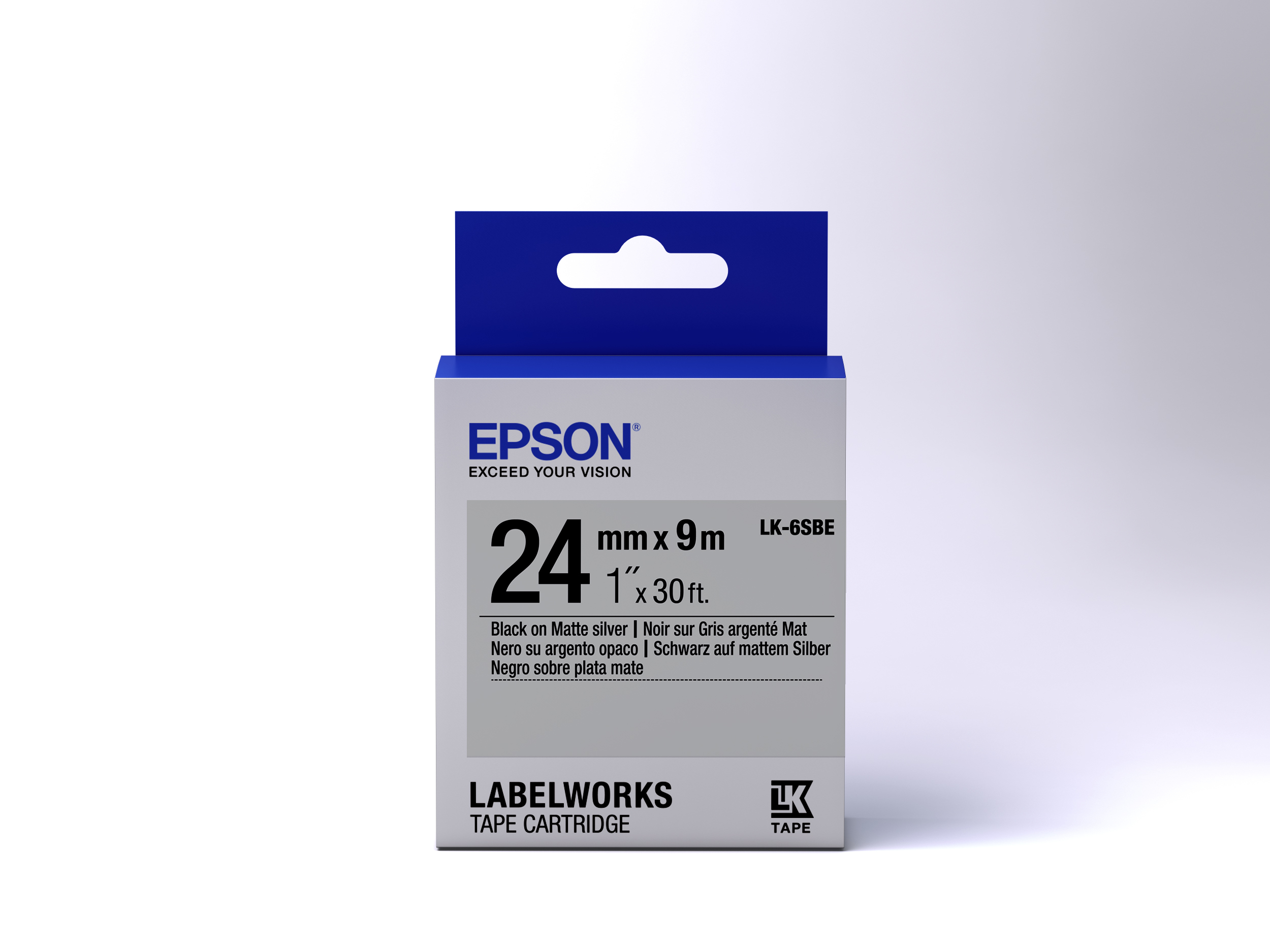 Epson LK-6SBE Label Cartridge - Black on Matte Silver, 24mm x 9m 2 Epson LK-6SBE Label Cartridge - Black on Matte Silver, 24mm x 9m - Image 2