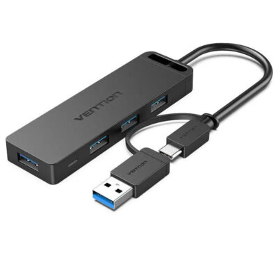 Vention 4-Port USB 3.0 Hub with USB-C and USB 3.0 2-in-1 Interface and Power Supply 0.15M ABS