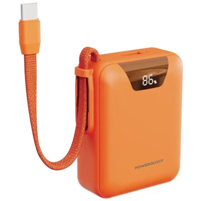 Powerology York SuperMini 10000mAh Powerbank with PD 22.5W and Built-in Type-C Orange