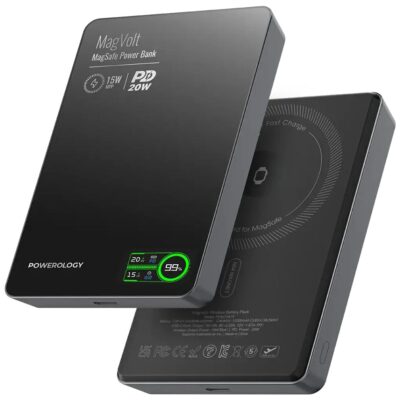 Powerology MagVolt 10000mAh TFT Display Slim Magnetic Wireless Powerbank Black