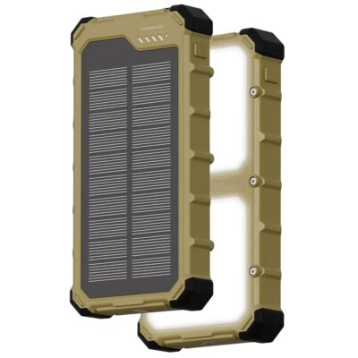 Powerology Solara 10000mAh IP66 PD22.5W Built in Dual LED Panels Solar Power Bank Khaki