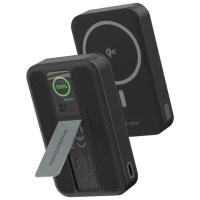 Powerology Vision 10000mAh 30W PD Dual Type-C 15W Qi2 Powerbank with TFT Screen Black
